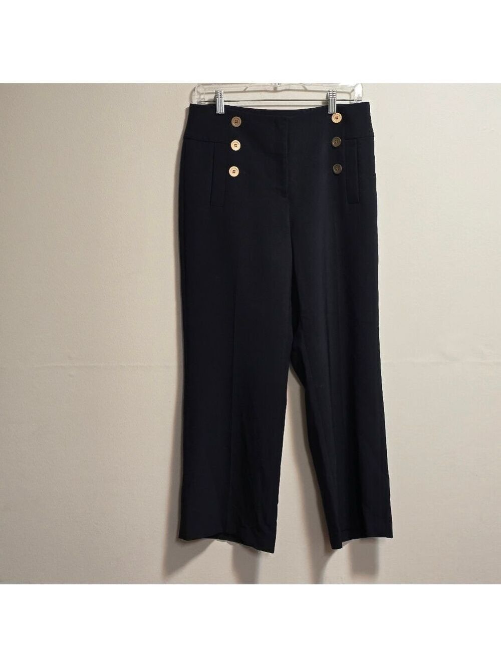 Melanie Lyne Elegant Black Women's Pants with Gold Button Accents